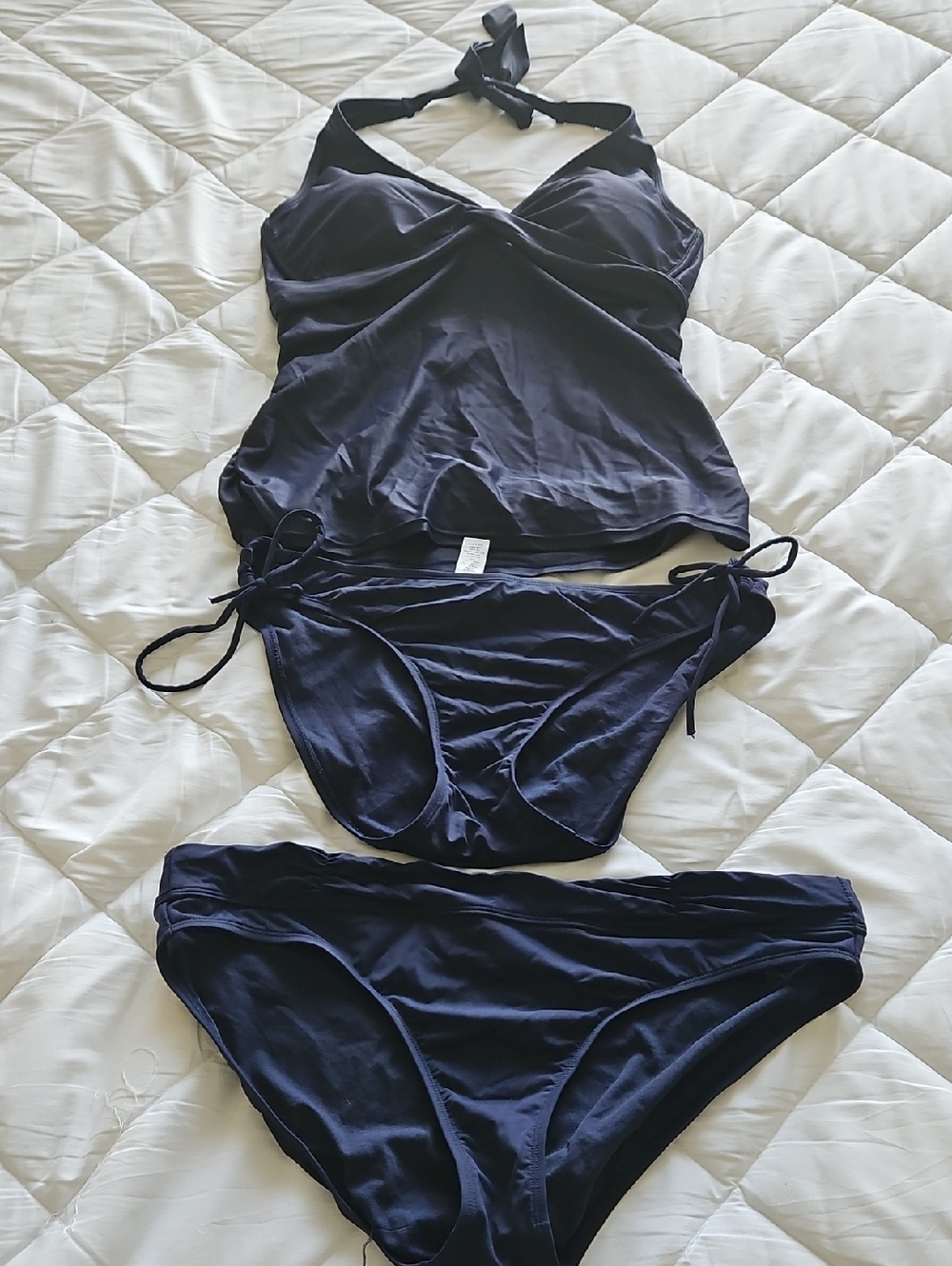 Athleta Navy Halter Tankini Top with Two Matching Bikini Pieces